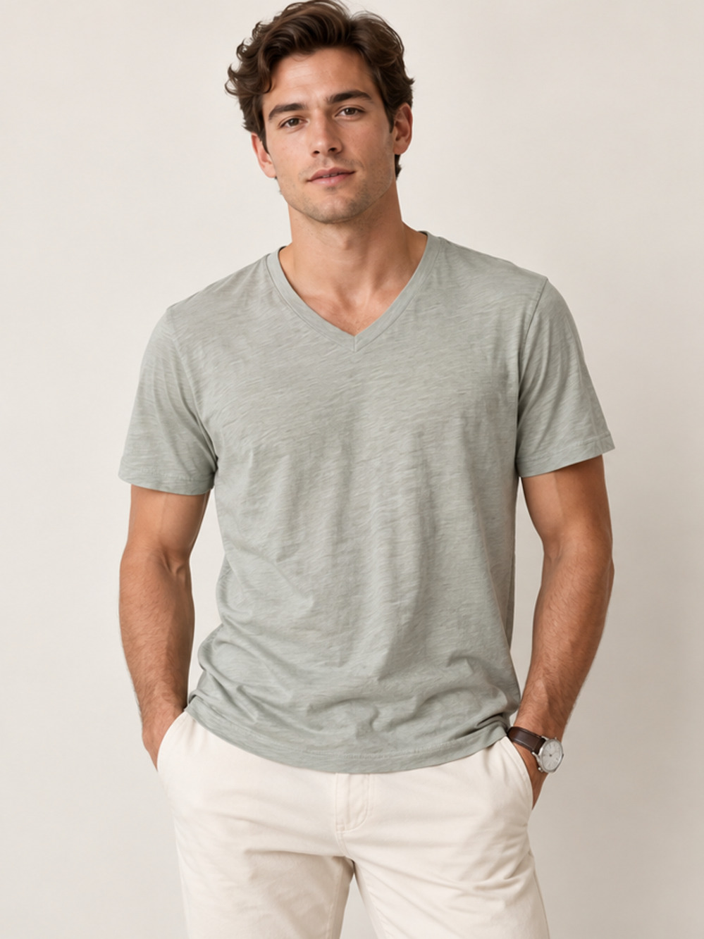 NWT Buck Mason Sage V-Neck Slub Tee Size L 100% Cotton USA Made Minimalist Basic
